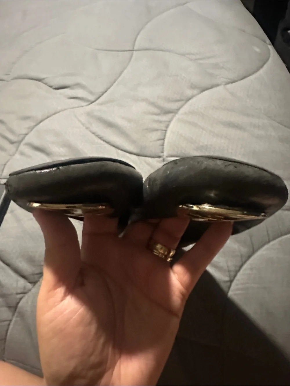 Tory Burch Black Leather Ballet Flats with Gold Logo Medallion